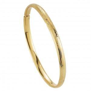 14K Gold Engraved Pattern Hollow Bangle