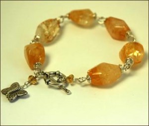 Citrine Nugget Bracelet with Butterfly - Authentic Thai Hill Tribe Style